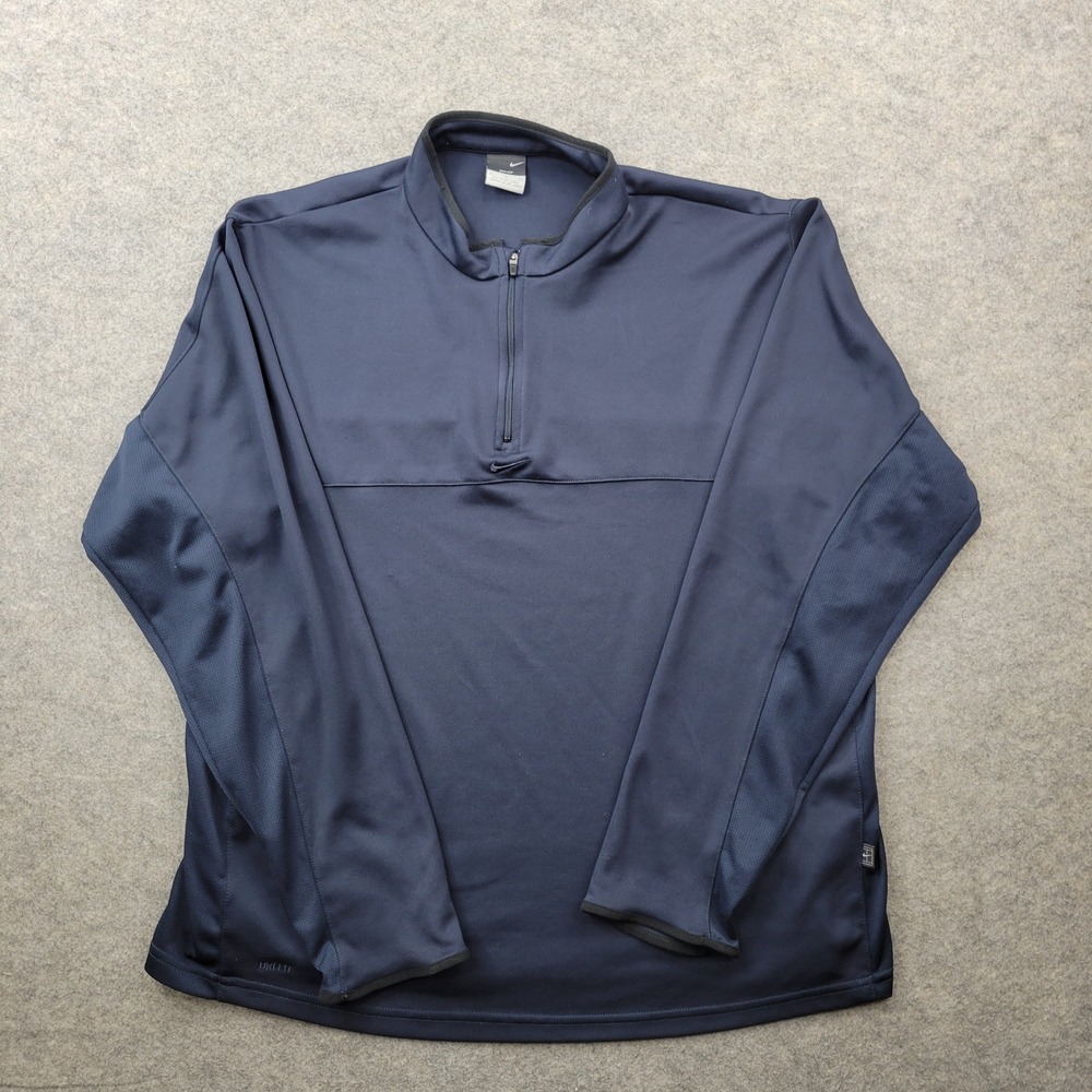 Nike‎ Mens Large Quarter Zip Pullover Dri-FIT Navy Blue Long Sleeve Athletic Top